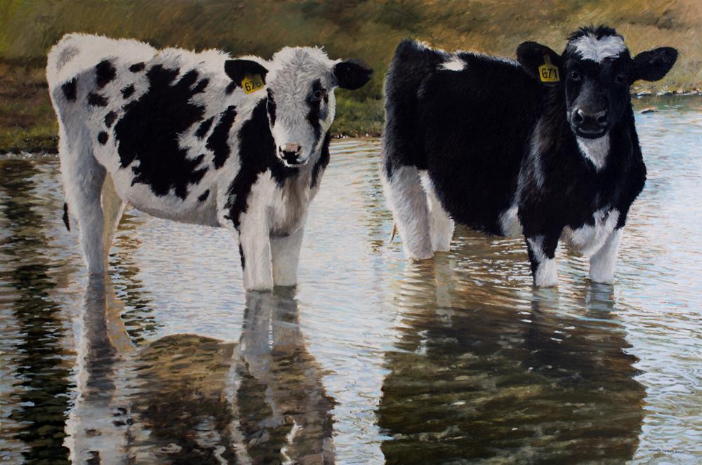 This painting is of two Holstein cows standing in Red Run near Waynesboro, PA.